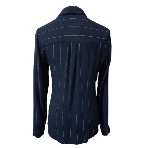 EXPRESS Classic Button Front Blouse Top Small Navy Blue Career Casual Basic - Picture 3 of 8